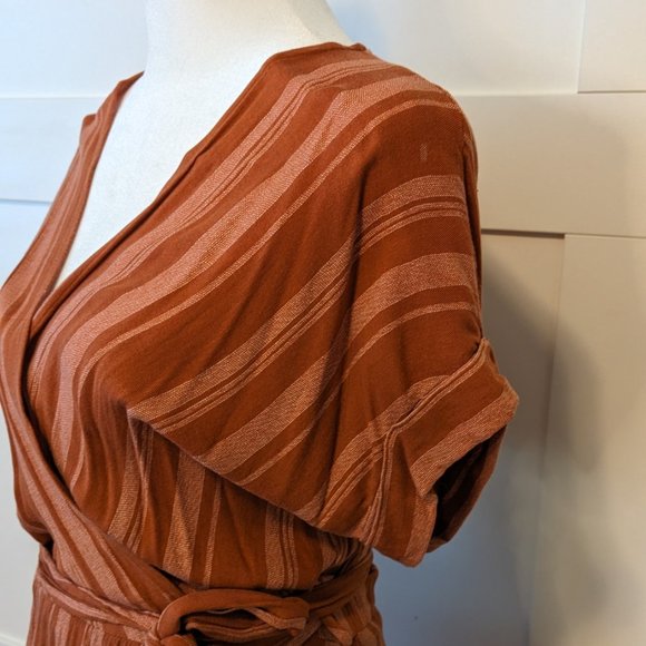 Midi Terra Cotta Striped Wrap Dress Size S - Picture 6 of 14